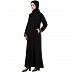Casual abaya with golden lace at sleeves-Black-golden